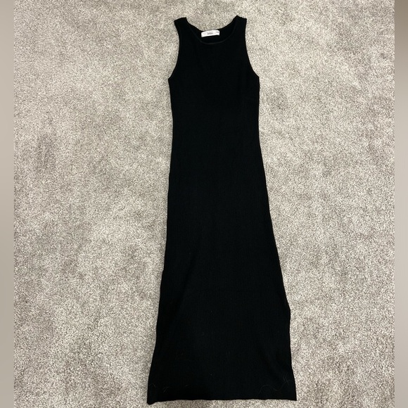 Womens S/M black bodycon ribbed midi dress - Picture 1 of 4